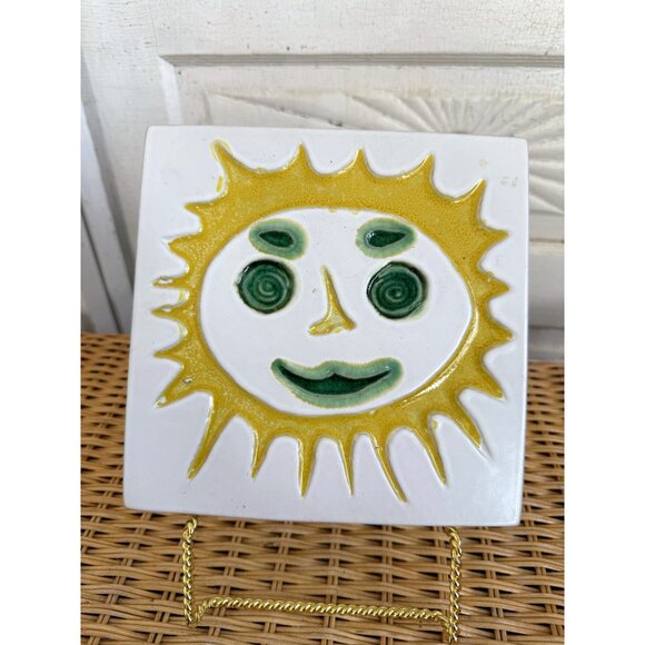 Vintage MCM Bennington Pottery David Gill Smiling Sun Tile Trivet - Picture 10 of 12